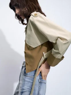 Clearance Two Tone Buckle Belted Trench Coat Outerwear|Coats