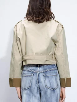 Clearance Two Tone Buckle Belted Trench Coat Outerwear|Coats