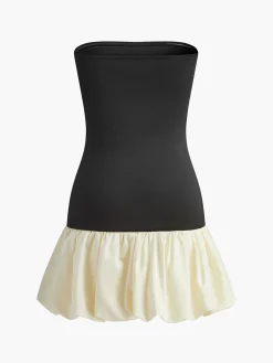 Best Two Tone Bud Waist Tube Dress Black Dresses|Casual Dresses