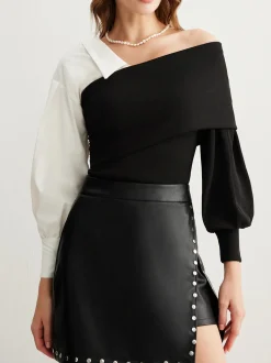Clearance Two Tone Cold-Shoulder T-Shirt T-shirts|Matching Sets