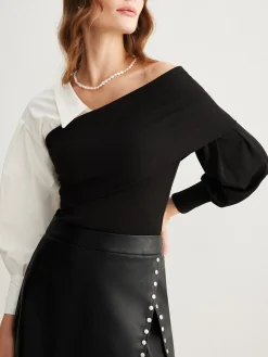 Clearance Two Tone Cold-Shoulder T-Shirt T-shirts|Matching Sets