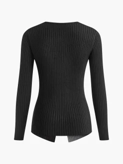 Sale Two Tone Criss Cross Slim Knit Top Sweater Tops|Sweaters & Cardigans