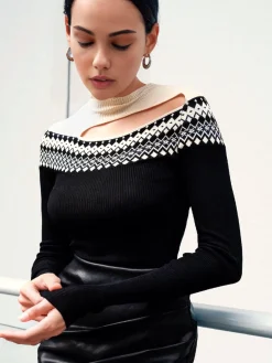 Outlet Two Tone Cutout Slim Sweater Sweater Tops|Sweaters & Cardigans