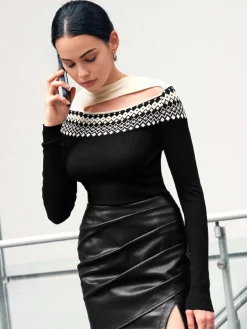 Outlet Two Tone Cutout Slim Sweater Sweater Tops|Sweaters & Cardigans