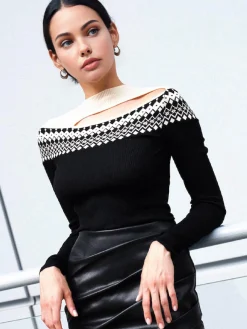 Outlet Two Tone Cutout Slim Sweater Sweater Tops|Sweaters & Cardigans