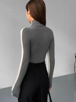 Outlet Two Tone Double Sided Long Sleeve Knit Top Sweater Tops|Sweaters & Cardigans