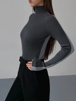 Outlet Two Tone Double Sided Long Sleeve Knit Top Sweater Tops|Sweaters & Cardigans