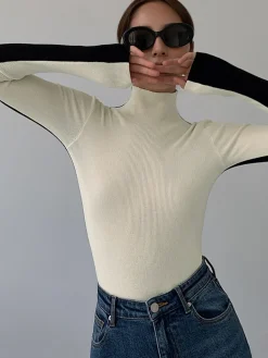 Outlet Two Tone Double Sided Long Sleeve Knit Top Sweater Tops|Sweaters & Cardigans