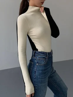 Best Two Tone Double Sided Long Sleeve Knit Top Sweater Tops|Sweaters & Cardigans