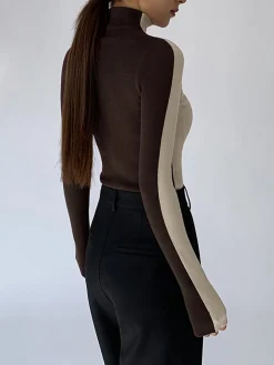 Best Two Tone Double Sided Long Sleeve Knit Top Sweater Tops|Sweaters & Cardigans