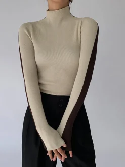 Best Two Tone Double Sided Long Sleeve Knit Top Sweater Tops|Sweaters & Cardigans