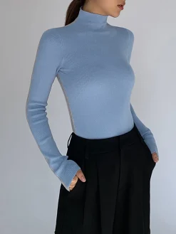 Best Two Tone Double Sided Long Sleeve Knit Top Sweater Tops|Sweaters & Cardigans