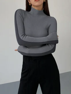 Best Two Tone Double Sided Long Sleeve Knit Top Sweater Tops|Sweaters & Cardigans