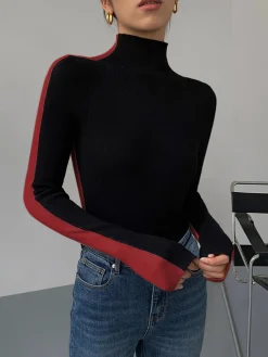 Best Two Tone Double Sided Long Sleeve Knit Top Sweater Tops|Sweaters & Cardigans