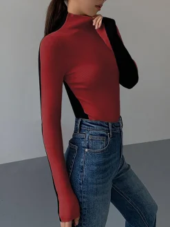Best Two Tone Double Sided Long Sleeve Knit Top Sweater Tops|Sweaters & Cardigans