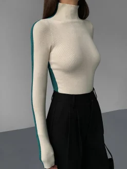 Best Two Tone Double Sided Long Sleeve Knit Top Sweater Tops|Sweaters & Cardigans