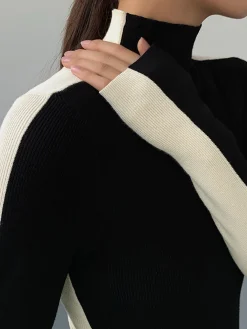 Best Two Tone Double Sided Long Sleeve Knit Top Sweater Tops|Sweaters & Cardigans