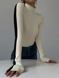 Best Two Tone Double Sided Long Sleeve Knit Top Sweater Tops|Sweaters & Cardigans