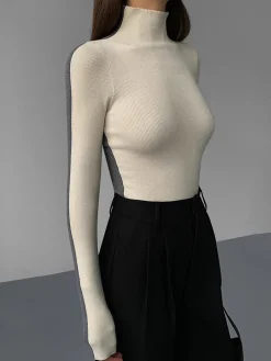 Best Two Tone Double Sided Long Sleeve Knit Top Sweater Tops|Sweaters & Cardigans