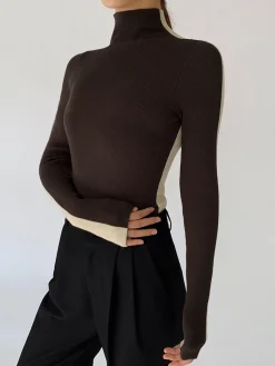 Best Two Tone Double Sided Long Sleeve Knit Top Sweater Tops|Sweaters & Cardigans