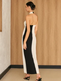 Online Two Tone Halter Knit Skirt Set Skirt Sets|Long Sleeve Sets