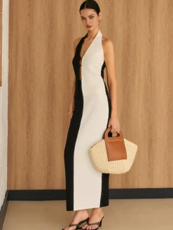 Online Two Tone Halter Knit Skirt Set Skirt Sets|Long Sleeve Sets