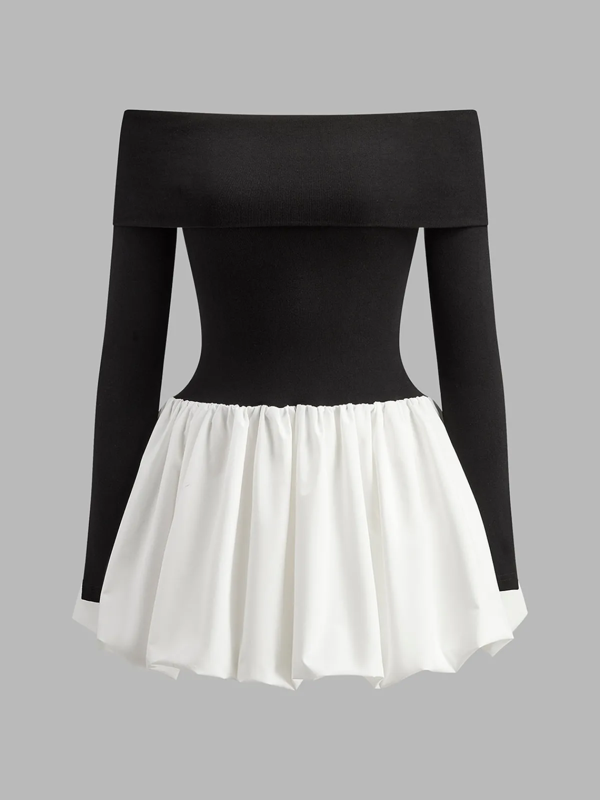 Sale Two Tone Off Shoulder Bubble Short Dress White Dresses|Casual Dresses