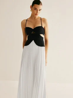 Outlet Two Tone Panel Cutout Pleated Dress White Dresses|Casual Dresses