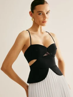 Outlet Two Tone Panel Cutout Pleated Dress White Dresses|Casual Dresses