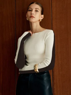 Hot Two Tone Panel Knit Top Sweater Tops|Sweaters & Cardigans