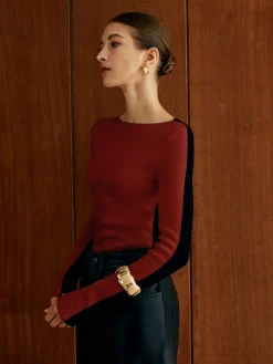 Hot Two Tone Panel Knit Top Sweater Tops|Sweaters & Cardigans