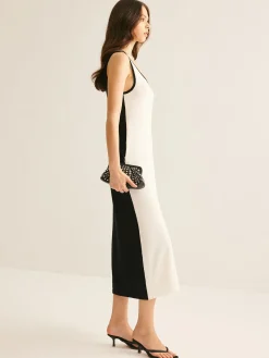 Two Tone Panel Pockets Tank Dress White Dresses|Casual Dresses