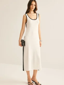Two Tone Panel Pockets Tank Dress White Dresses|Casual Dresses