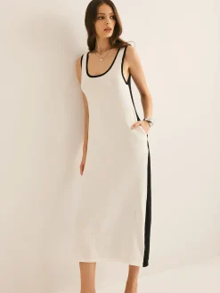 Two Tone Panel Pockets Tank Dress White Dresses|Casual Dresses