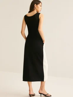 Two Tone Panel Pockets Tank Dress White Dresses|Casual Dresses