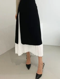 Best Two Tone Pleated Long Skirt Skirts|Bottoms