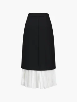 Best Two Tone Pleated Long Skirt Skirts|Bottoms