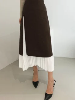 Best Two Tone Pleated Long Skirt Skirts|Bottoms