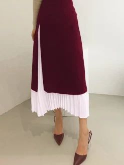 Best Two Tone Pleated Long Skirt Skirts|Bottoms