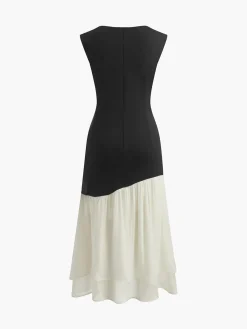 Discount Two Tone Pleated Midi Dress White Dresses|Casual Dresses