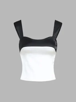 Discount Two Tone Satin Tied Zippered Top Tank Tops & Camis|Tops
