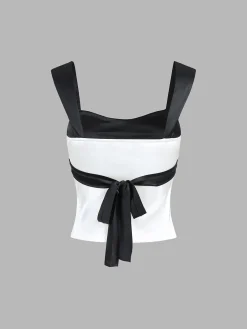 Discount Two Tone Satin Tied Zippered Top Tank Tops & Camis|Tops