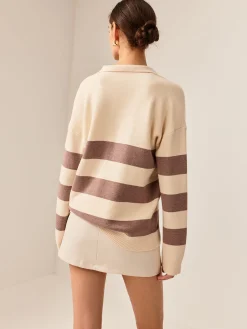 Sale Two Tone Striped Polo Sweater Sweater Tops|Sweaters & Cardigans