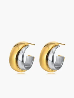 Hot Two Tone Tunnel Hoop Earrings Earrings|Accessories