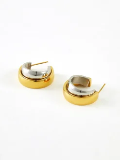 Hot Two Tone Tunnel Hoop Earrings Earrings|Accessories