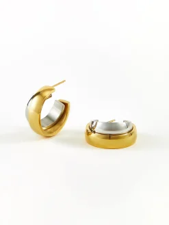 Hot Two Tone Tunnel Hoop Earrings Earrings|Accessories