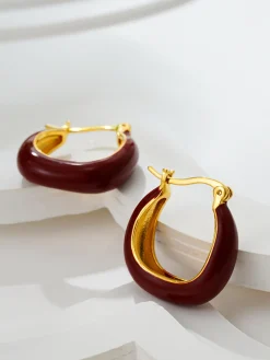 Sale Two Tone U-Shape Stud Hoop Earrings Earrings|Accessories