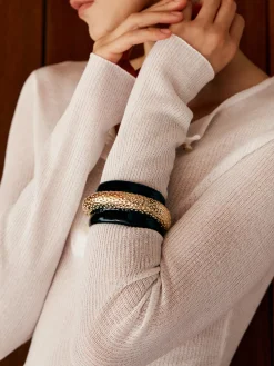 Two Tone Wide Hammered Bracelet Rings & Bracelets|Accessories