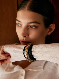 Two Tone Wide Hammered Bracelet Rings & Bracelets|Accessories