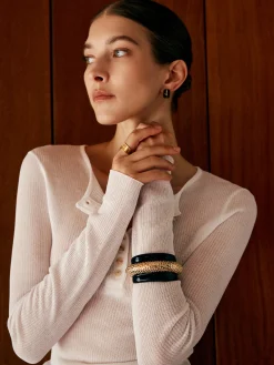 Two Tone Wide Hammered Bracelet Rings & Bracelets|Accessories